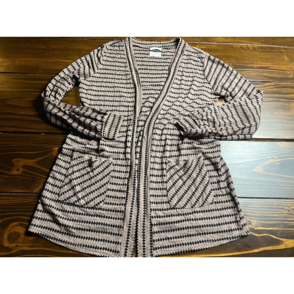 Blue Pepper Sweater Women's Size M Tan Black Cardigan Long Sleeve Patch Pocket